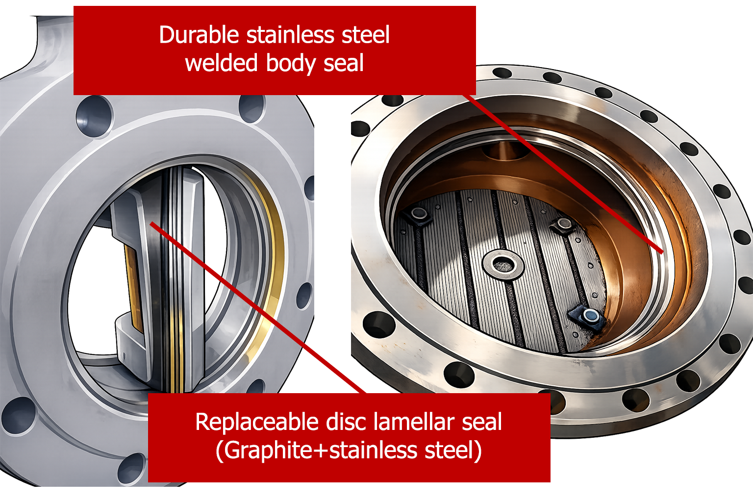 Lamellar sealing triple offset butterfly valve stainless steel AND Hard body sealing triple offset butterfly valve stainless steel