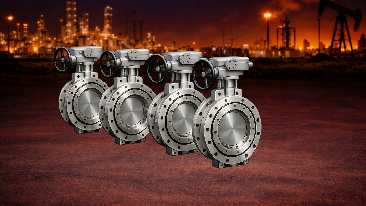 Triplexcentric butterfly valve with oil and gas