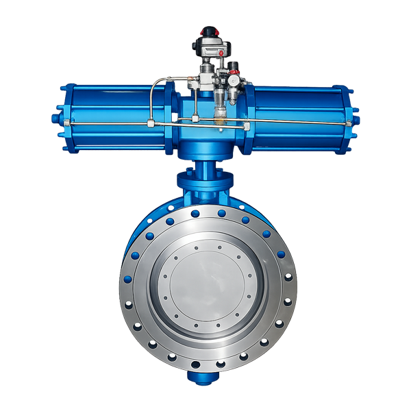 Triplexcentric butterfly valve with pneumatic actuator stainless steel